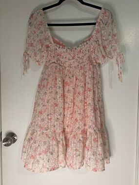 Floral Pink Smocked Bodice Dress